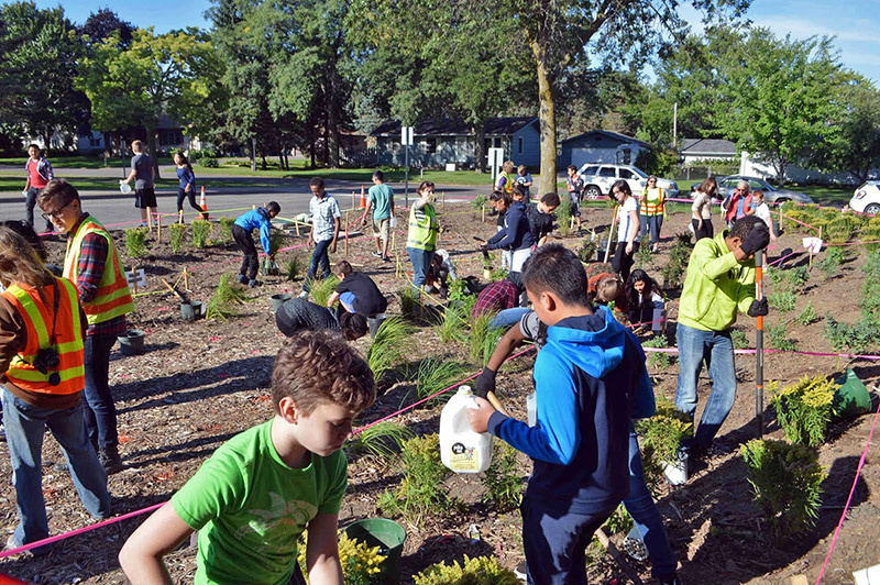 Maplewood Middle School Kids Planting